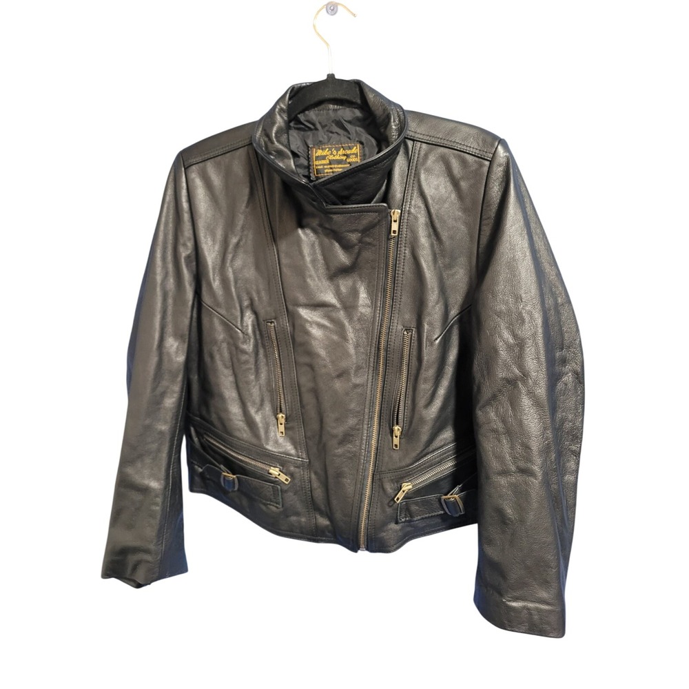 Vintage Mikes Arcade Leather Women Jacket Biker Coat Y2K motorcore 90 streetwear